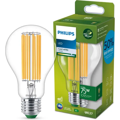 Philips Ultra Efficient LED lamp Transparant - 75 W - E27 - Koelwit licht – 43569800 – afbeelding 2