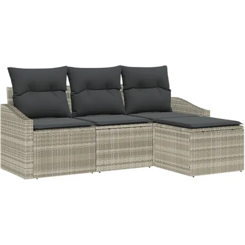 vidaXL Ensemble de Canapés 4 pc Gris clair polyrotin – 356123 – image 3
