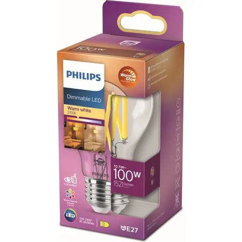 Philips LED Lamp Transparant - 100 W - E27 - Dimbaar warmwit licht – afbeelding 2
