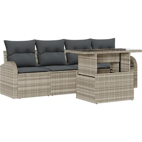 vidaXL Ensemble de canapé de jardin 5 pc Gris clair Poly rotin – 986627 – image 3