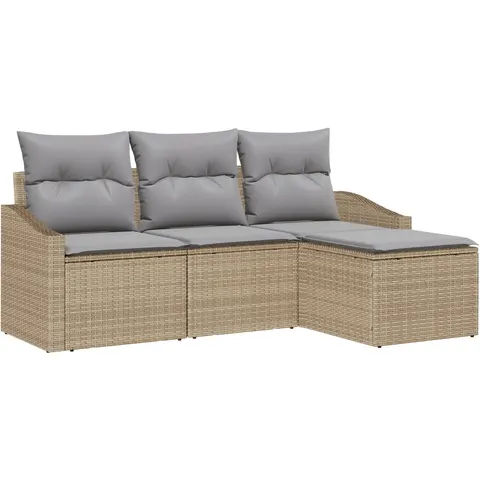 vidaXL Ensemble de Canapés 4 pc Beige et Gris clair polyrotin – 356109 – image 3