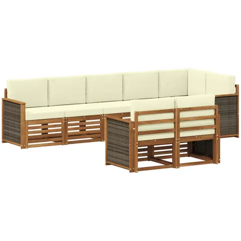 vidaXL Ensemble de canapés d'extérieur 7 pc 8 place Naturel et Crème – 692351 – image 2
