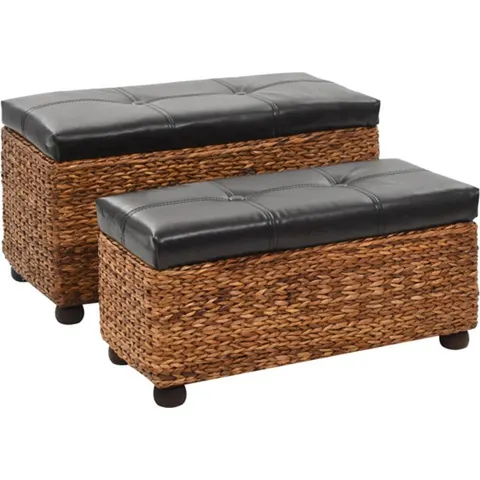 vidaXL Ensemble de banc lot de 2 Jacinthe d'eau Marron – image 2