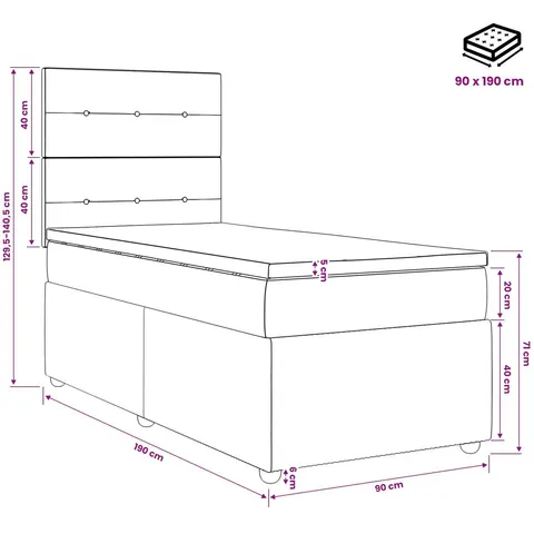 vidaXL Lit boxspring avec matelas Gris clair Simple Velours – 971442 – image 2