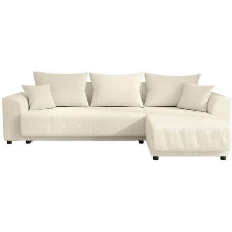 vente-unique.com Canapé d'angle polyester 4 places beige 240x80x149cm – image 3