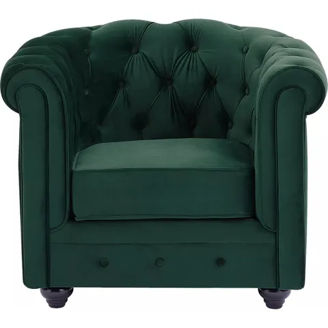 Vente-unique Fauteuil en velours vert CHESTERFIELD – image 2