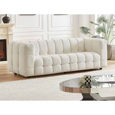 vente-unique.com Canapé fixe polyester 3 places blanc 213x72x89cm – image 3