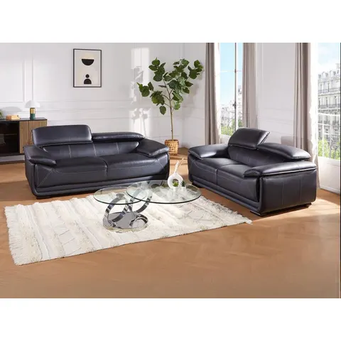 Vente-unique Driezitsbank van leer MACELO - Zwart – afbeelding 2