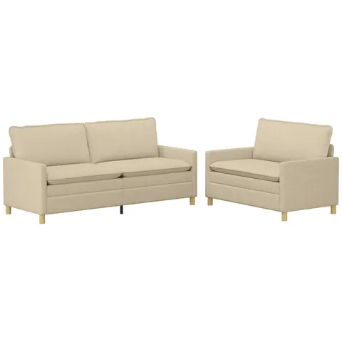 vidaXL Ensemble de Canapés 2 pc Crème Tissu – 594166 – image 2