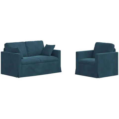 vidaXL Ensemble de Canapés 2 pc Bleu Velours – 374027 – image 3