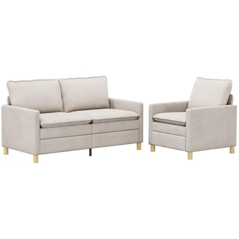 vidaXL Ensemble de Canapés 2 pc Crème Polyester – 593794 – image 2