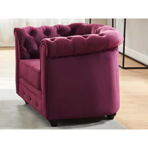 Vente-unique Fauteuil CHESTERFIELD - Velours pourpre – image 2