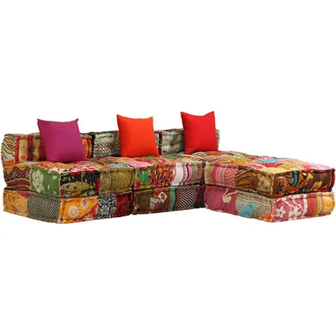 vidaXL Pouf modulaire à 3 places Patchwork Tissu – 580348 – image 2