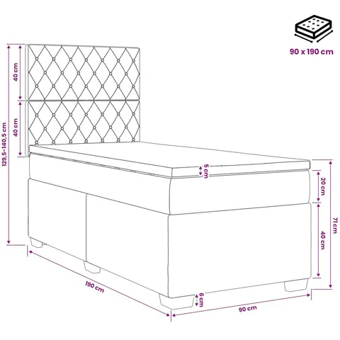 vidaXL Lit boxspring avec matelas Gris clair Simple Velours – 961559 – image 2