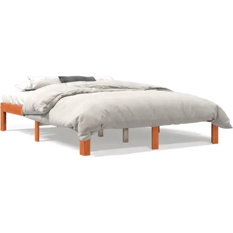 vidaXL Bed Frame Brun cire 135 x 190 cm Solid pine wood – image 2