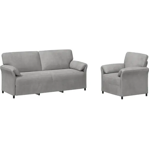 vidaXL Ensemble de Canapés 2 pc Gris clair Velours – 776906 – image 2