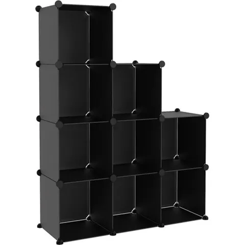 vidaXL Cubes de rangement 9 pcs Noir PP – image 2