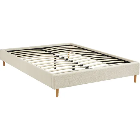 sweeek - Bed met lattenbodem, bouclé afwerking, wit – 508425 – afbeelding 2