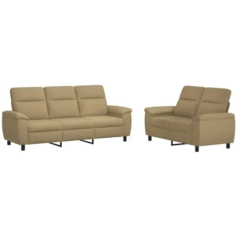 vidaXL Ensemble de Canapés 2 pcs Marron Clair Tissu – 297420 – image 2