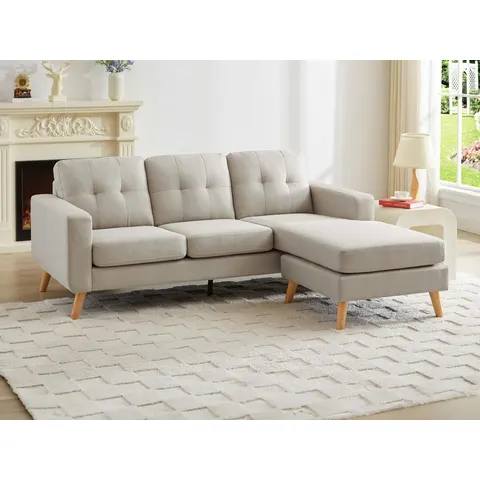 vente-unique.com Canapé d'angle polyester 4 places beige 198x85x160cm – image 3