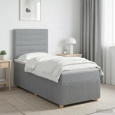 vidaXL Lit boxspring avec matelas Gris clair Simple Tissu – 971183 – image 2