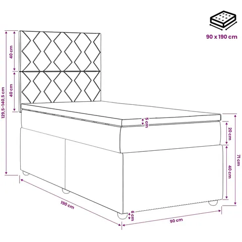 vidaXL Lit boxspring avec matelas Gris clair Simple Tissu – 971220 – image 2