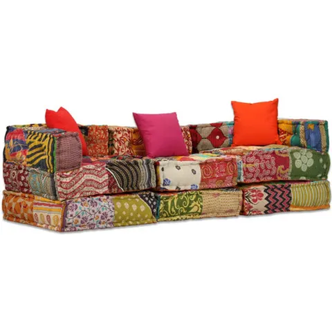 vidaXL Pouf modulaire à 3 places Patchwork Tissu – 580300 – image 2