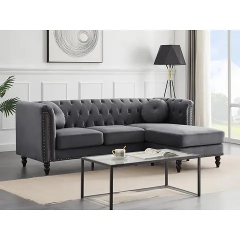 Canapé d'angle réversible en velours anthracite TURNER – image 3