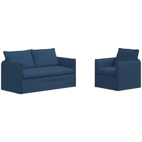 vidaXL Ensemble de Canapés 2 pc Bleu Tissu – 374607 – image 2