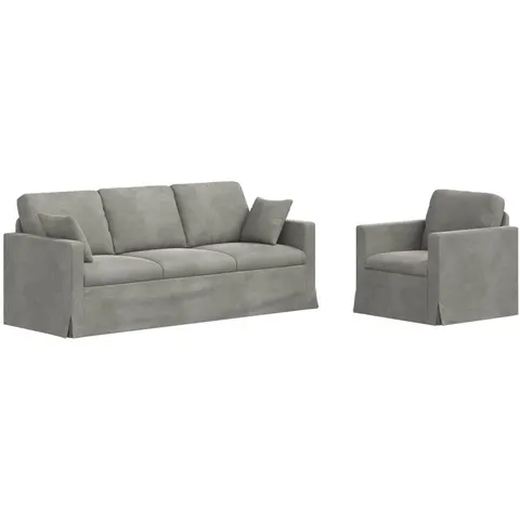 vidaXL Ensemble de Canapés 2 pc Gris clair Velours – 374829 – image 3