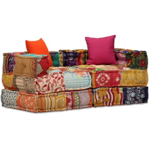 vidaXL Pouf modulaire à 2 places Patchwork Tissu – 580287 – image 2