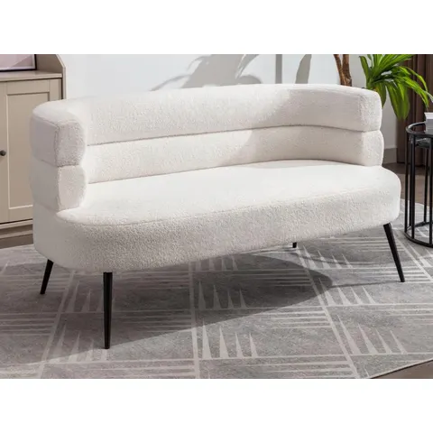vente-unique.com Canapé fixe polyester 2 places blanc 145x73x74cm – image 3