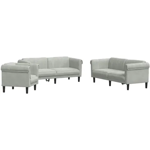 vidaXL Ensemble de canapés 3 pcs gris clair velours – 289000 – image 2