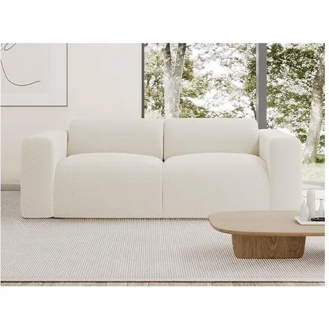 vente-unique.com Canapé fixe polyester 3 places blanc 205x73x97cm – image 3