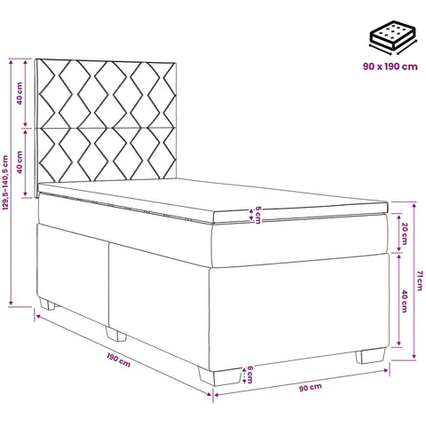 vidaXL Lit boxspring avec matelas Gris clair Simple Tissu – 959372 – image 2