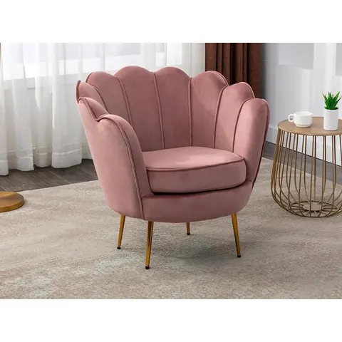 vente-unique.com Fauteuil droit velours rose 78x77x75cm – image 3