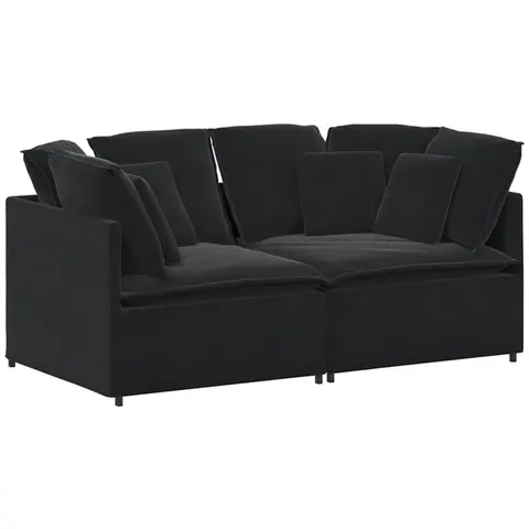 vidaXL Canapé modulable avec coussins velours noir – image 2