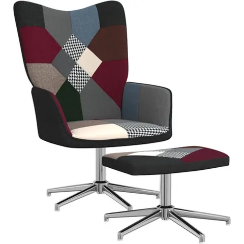 vidaXL Chaise de relaxation avec tabouret Patchwork Tissu – 425732 – image 2