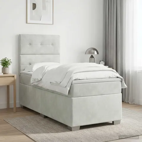 vidaXL Lit boxspring avec matelas Gris clair Simple Velours – 961573 – image 2