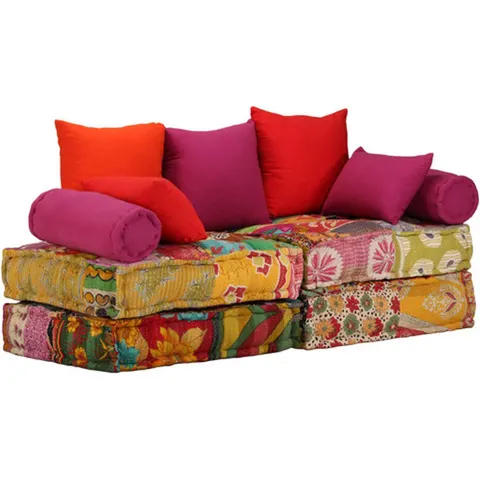 vidaXL Pouf modulaire à 2 places Patchwork Tissu – 580362 – image 2