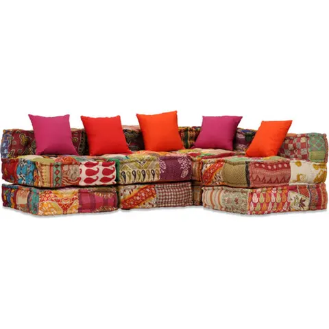 vidaXL Pouf modulaire à 4 places Patchwork Tissu – image 2