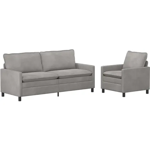 vidaXL Ensemble de Canapés 2 pc Gris clair Velours – 594005 – image 2