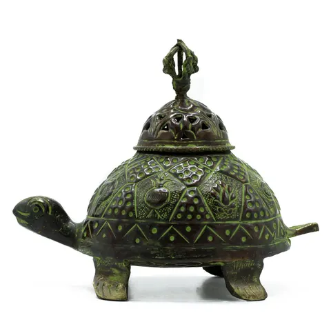 Messing Verdigris Tibetaanse Schildpad Wierookhouder - Groot – afbeelding 2