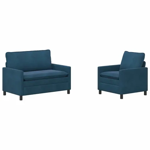 vidaXL Ensemble de Canapés 2 pc Bleu Velours – 593244 – image 2