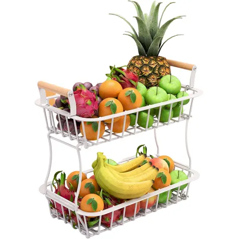 Fruitmand etagere - 2 laags - metaal - wit – afbeelding 2