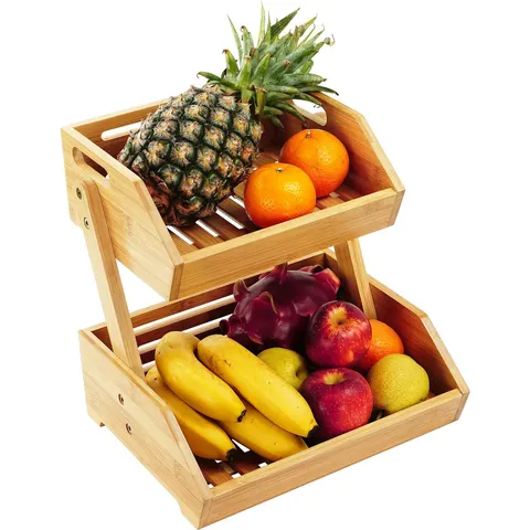 Fruitmand etagère - 2 laags - bamboe – afbeelding 2
