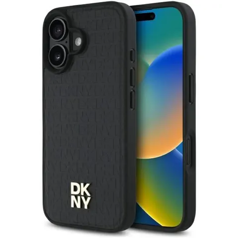 DKNY – Backcover iPhone 16 – PU Leather Repeat Pattern Stack Logo – MagSafe – Zwart – afbeelding 2