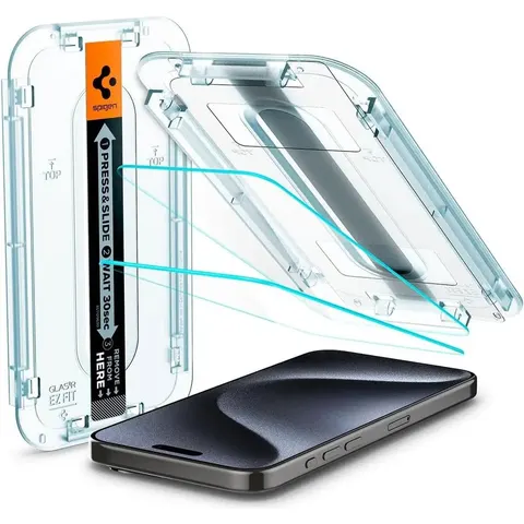 Spigen EZ Fit GLAS.tR iPhone 15 Pro Screen Protector Clear (2-Pack) – afbeelding 2
