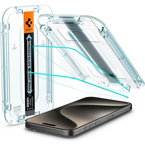 Spigen EZ Fit GLAS.tR iPhone 15 Pro Max Screen Protector Transparant 2-Pack – afbeelding 2