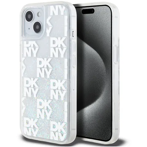 DKNY Liquid Glitter Checkered Pattern Back Case - Geschikt voor Apple iPhone 15 (6.1") - Wit – afbeelding 2